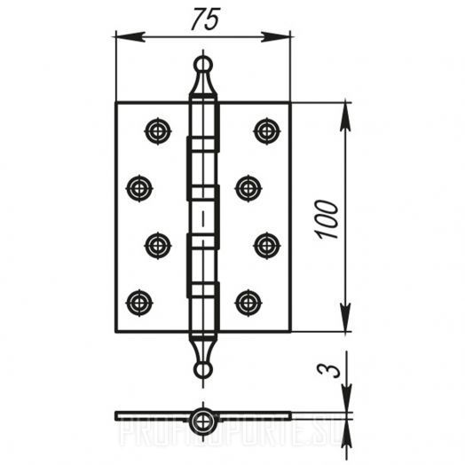 Петля латунная Armadillo IN4500UA (500-A4) 100x75x3 SC Хром матовый